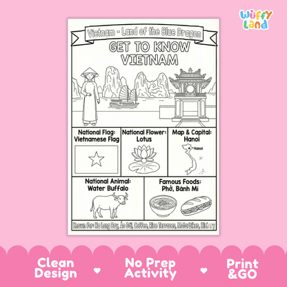 Vietnam Geography Coloring Poster and Fact Sheet Printables