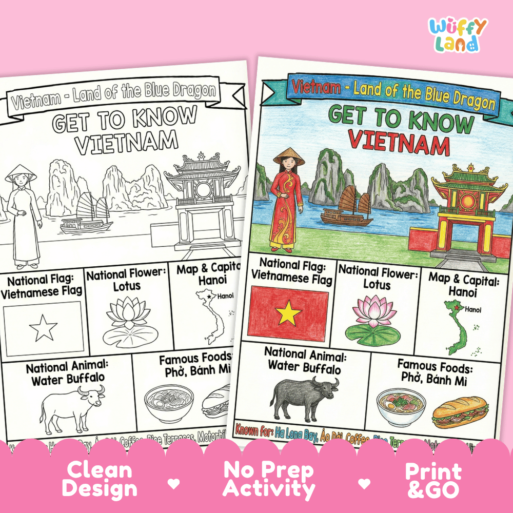 Vietnam Geography Coloring Poster and Fact Sheet Printables