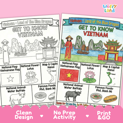 Vietnam Geography Coloring Poster and Fact Sheet Printables