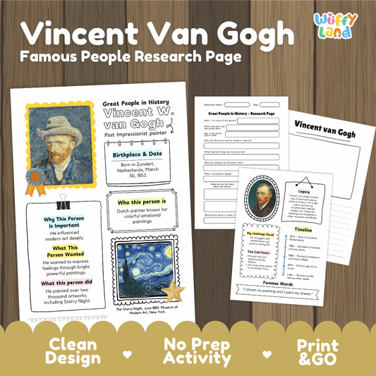 Vincent Van Gogh Biography Research Project and Worksheets - Famous People in History