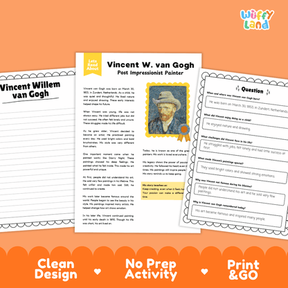 Vincent Willem van Gogh Biography Reading Passage and Writing Activity Worksheets