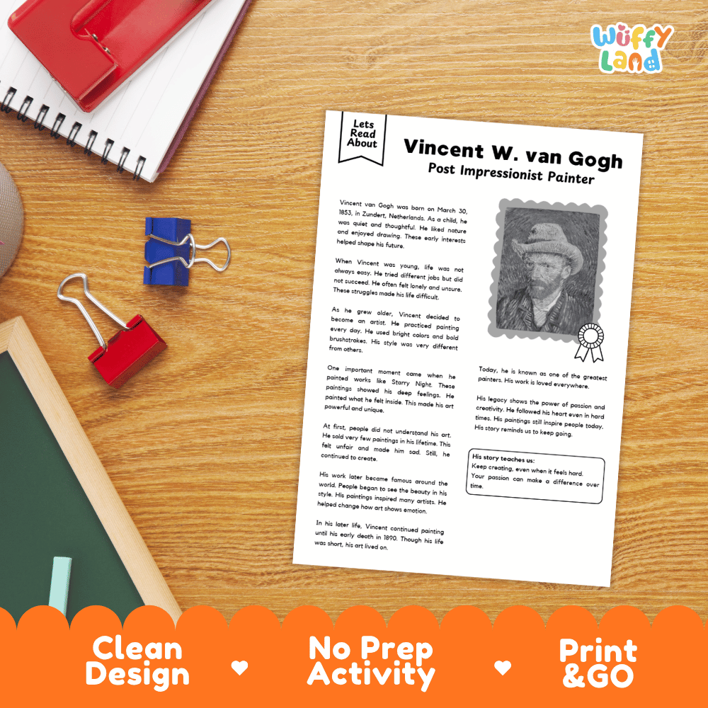 Vincent Willem van Gogh Biography Reading Passage and Writing Activity Worksheets