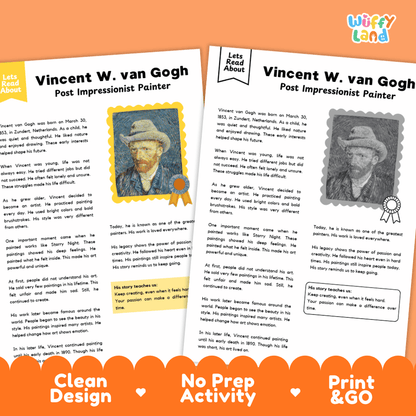 Vincent Willem van Gogh Biography Reading Passage and Writing Activity Worksheets