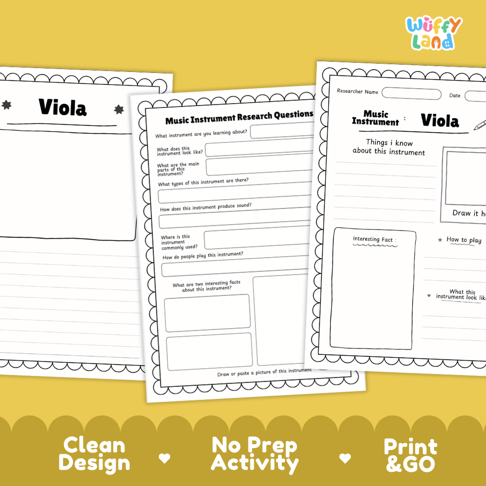 Viola Music Research Page Worksheets and Fact Sheet