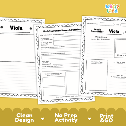 Viola Music Research Page Worksheets and Fact Sheet