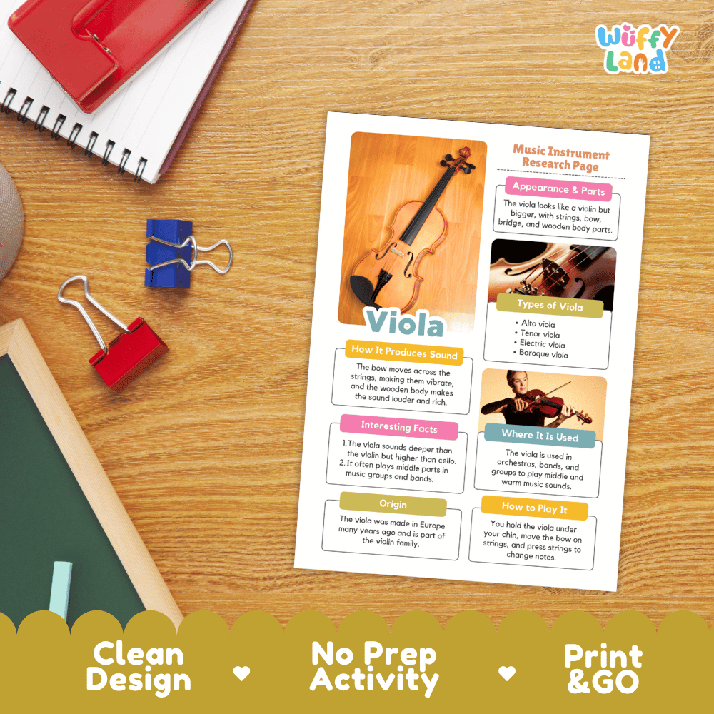 Viola Music Research Page Worksheets and Fact Sheet
