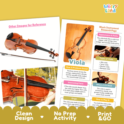 Viola Music Research Page Worksheets and Fact Sheet