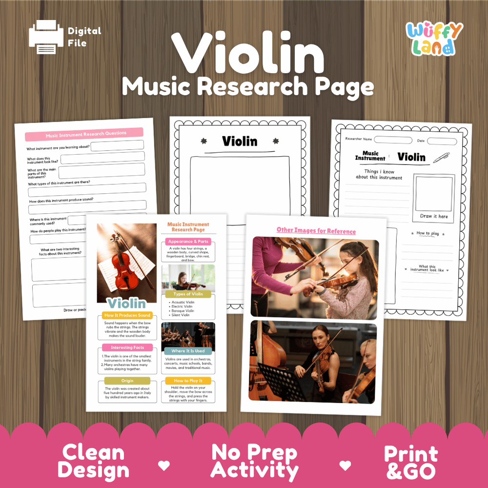 Violin Music Research Page Worksheets