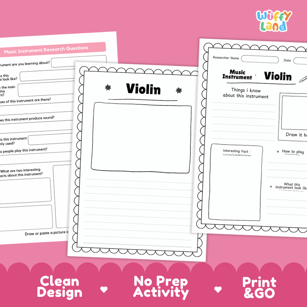 Violin Music Research Page Worksheets