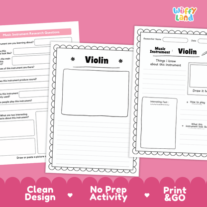 Violin Music Research Page Worksheets