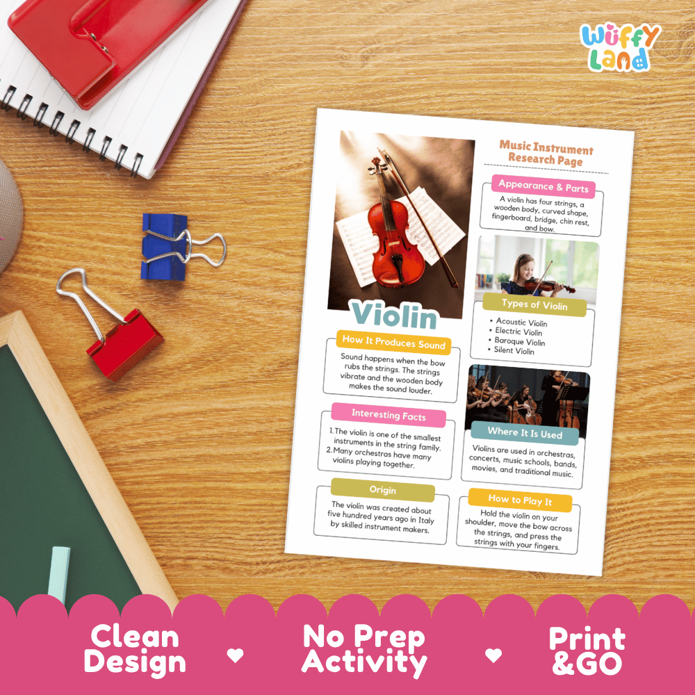 Violin Music Research Page Worksheets