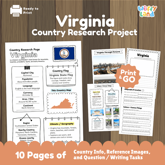 Virginia Country Research Project Worksheets and Activity Pages