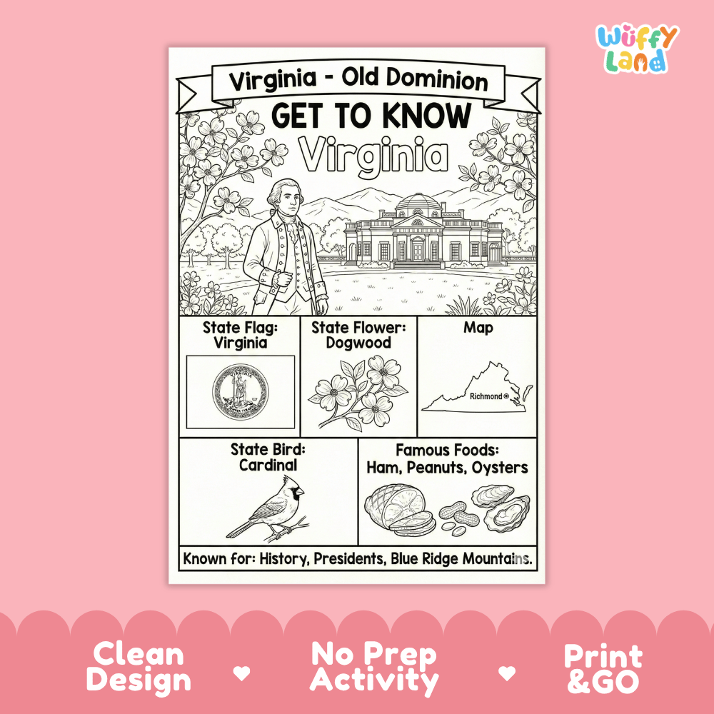 Virginia State Geography Coloring Poster and Activity Worksheet