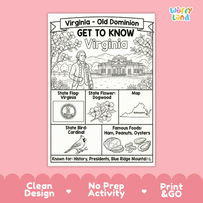Virginia State Geography Coloring Poster and Activity Worksheet