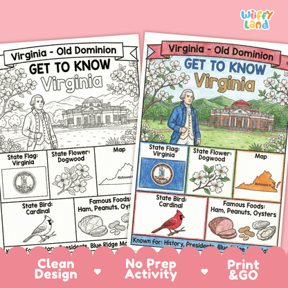 Virginia State Geography Coloring Poster and Activity Worksheet