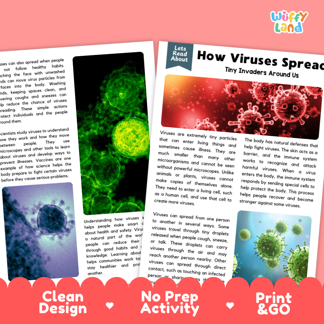 Complete teacher answer key worksheet providing detailed model responses for virus spread comprehension questions