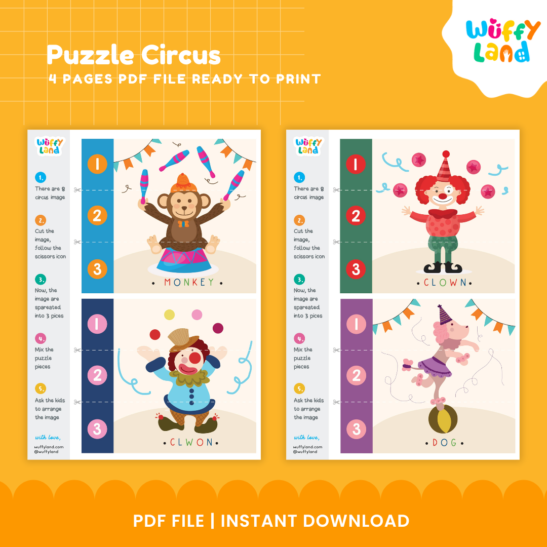 Circus Number Strip Puzzles | Number Ordering Math & Fine Motor Printable Activity