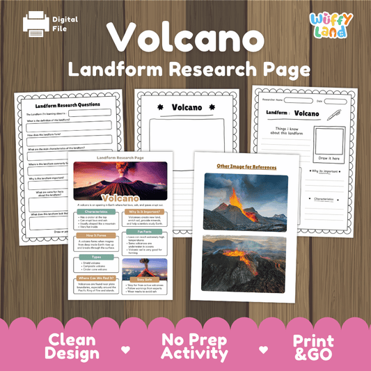 Volcano Landform Research Page Worksheets and Reading Activity