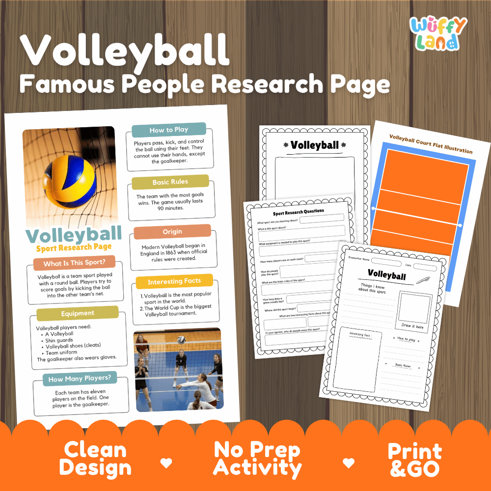 Volleyball Sport Research Project Worksheets and Fact Sheet
