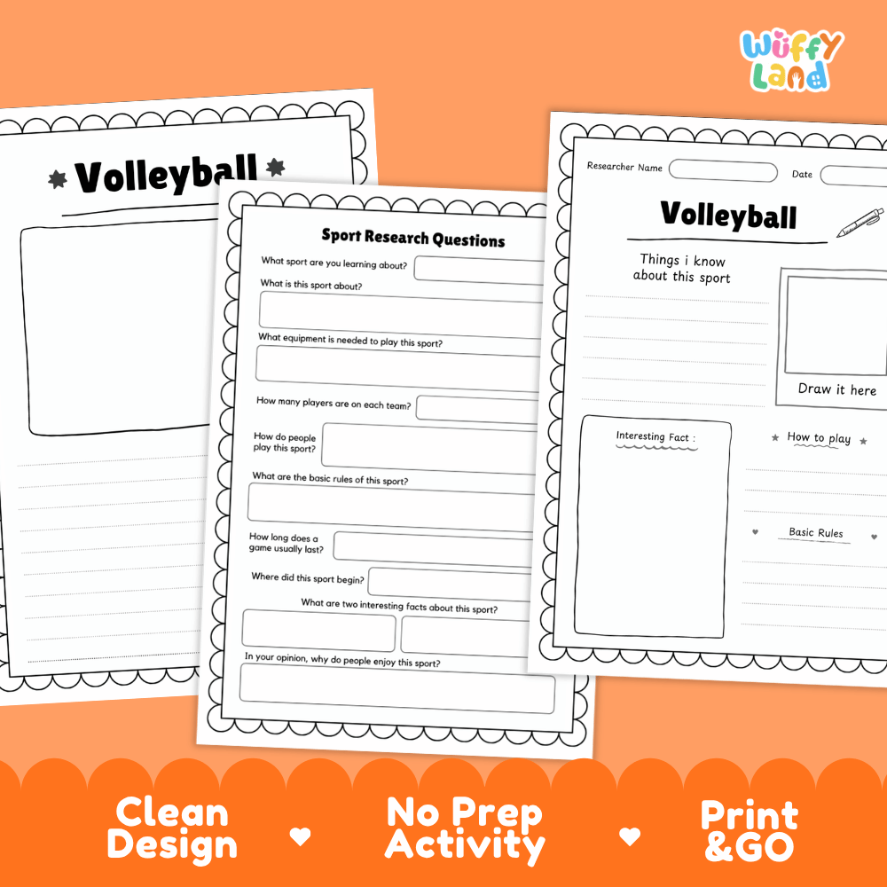 Volleyball Sport Research Project Worksheets and Fact Sheet