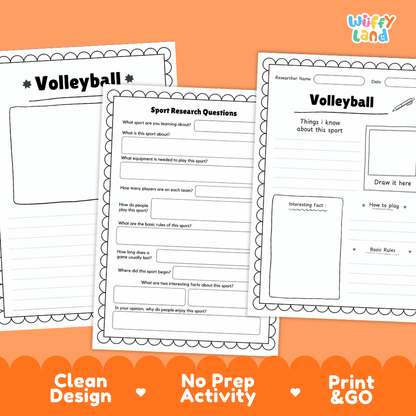 Volleyball Sport Research Project Worksheets and Fact Sheet
