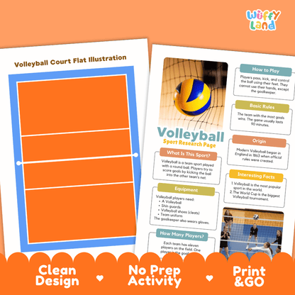Volleyball Sport Research Project Worksheets and Fact Sheet