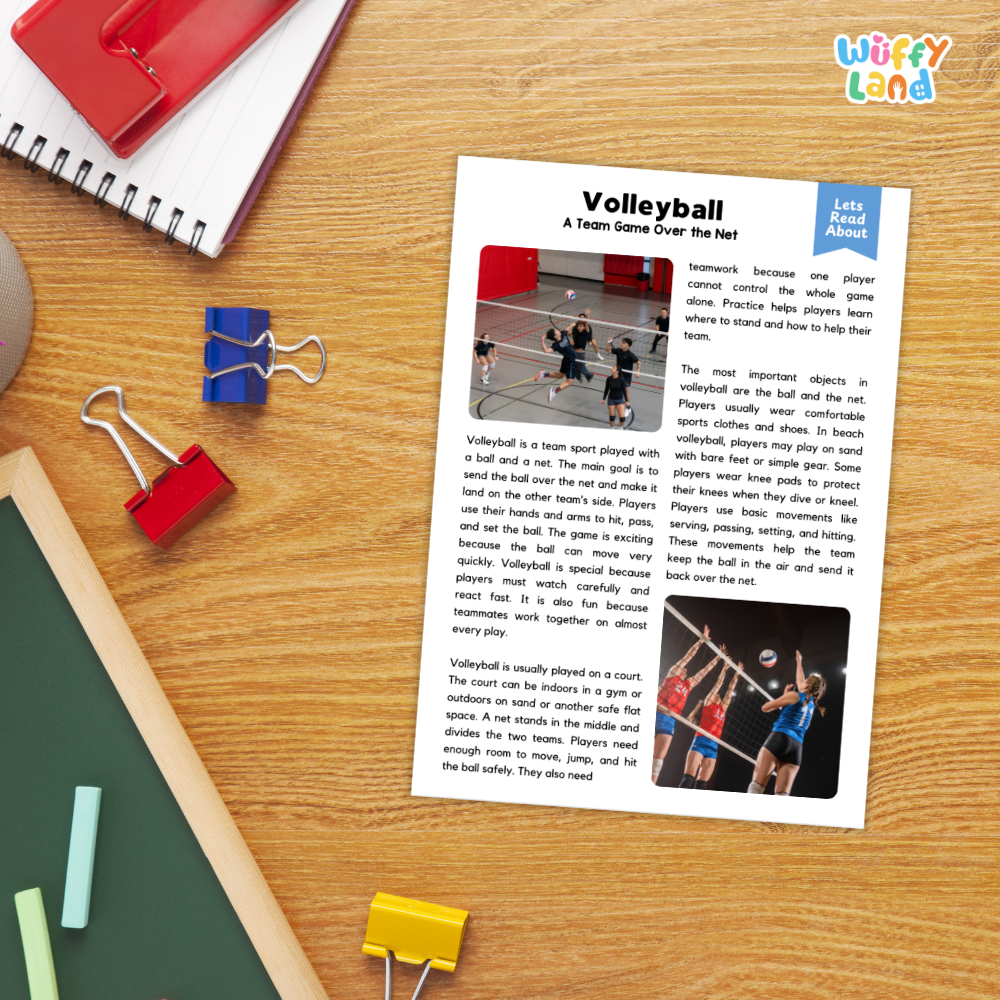Volleyball Sports Reading Passages and Comprehension Questions Worksheets