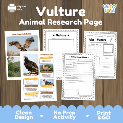 Vulture Animal Research Page Graphic Organizers and Worksheets