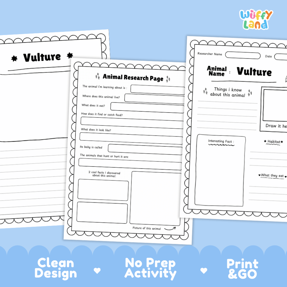 Vulture Animal Research Page Graphic Organizers and Worksheets
