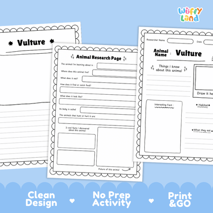 Vulture Animal Research Page Graphic Organizers and Worksheets