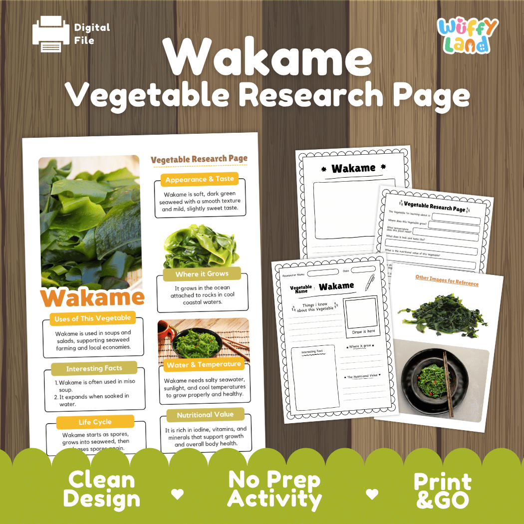 Wakame Vegetable Research Page Worksheets and Fact Sheet
