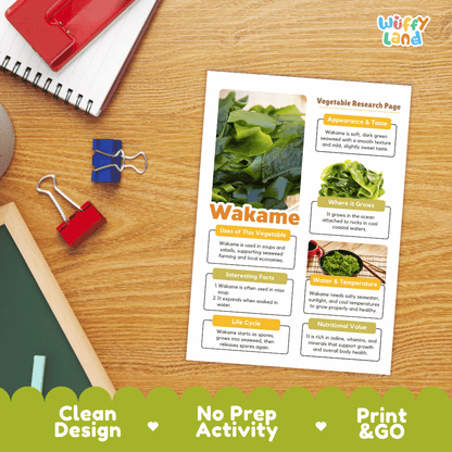 Wakame Vegetable Research Page Worksheets and Fact Sheet