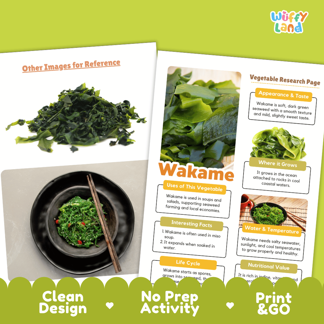 Wakame Vegetable Research Page Worksheets and Fact Sheet