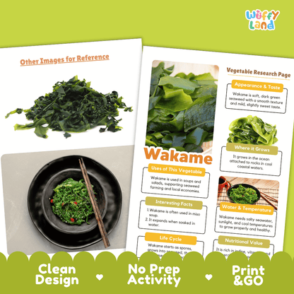Wakame Vegetable Research Page Worksheets and Fact Sheet