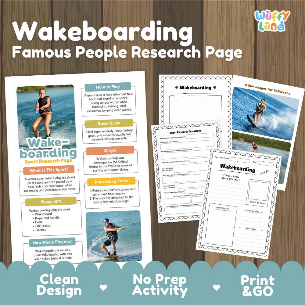 Wakeboarding Sport Research Project Worksheets and Fact Sheet Activity