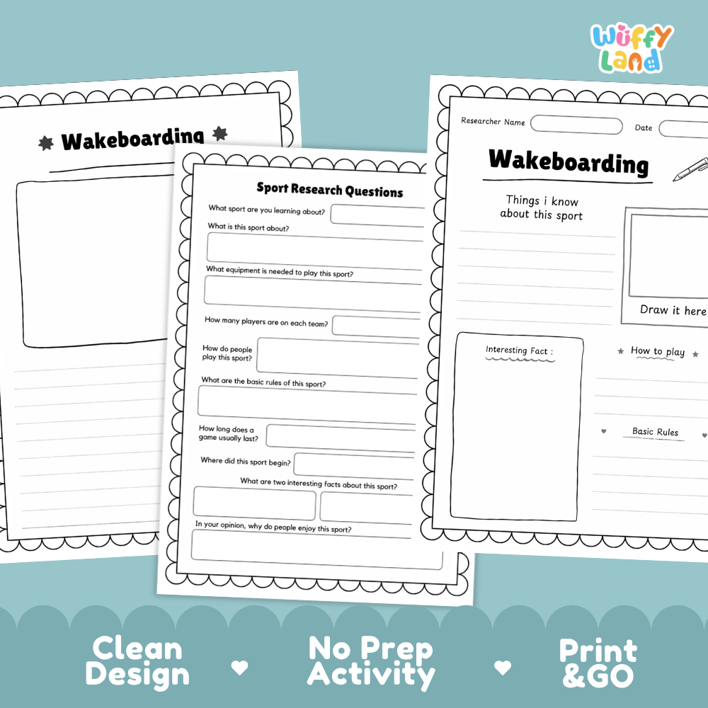 Wakeboarding Sport Research Project Worksheets and Fact Sheet Activity