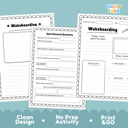 Wakeboarding Sport Research Project Worksheets and Fact Sheet Activity