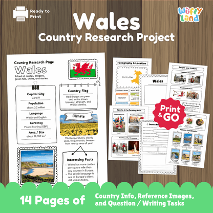 Wales Country Research Project | Geography Worksheets and Writing Tasks