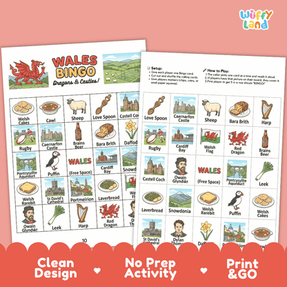 Wales Geography BINGO Game | Welsh Culture and Landmarks Printable Activity