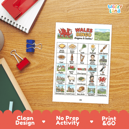 Wales Geography BINGO Game | Welsh Culture and Landmarks Printable Activity