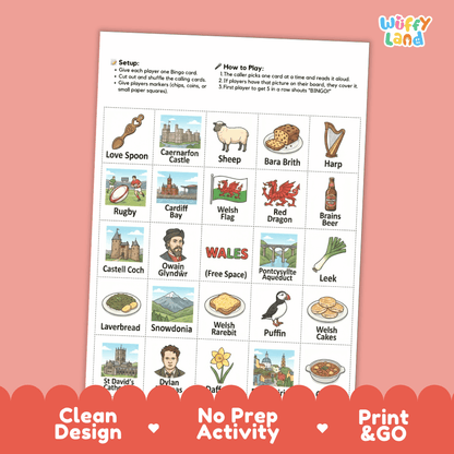 Wales Geography BINGO Game | Welsh Culture and Landmarks Printable Activity