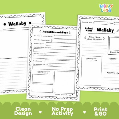 Wallaby Animal Research Page Worksheets