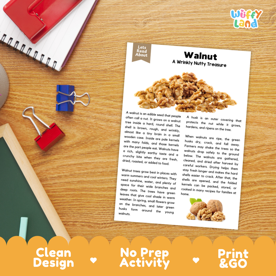 Reading comprehension question worksheet paired with a complete teacher answer key page for walnut text study