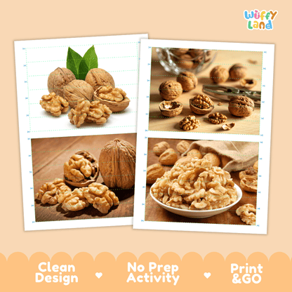 Walnut Cut and Match Activity Worksheets | Nuts and Dried Fruits Puzzle Printables