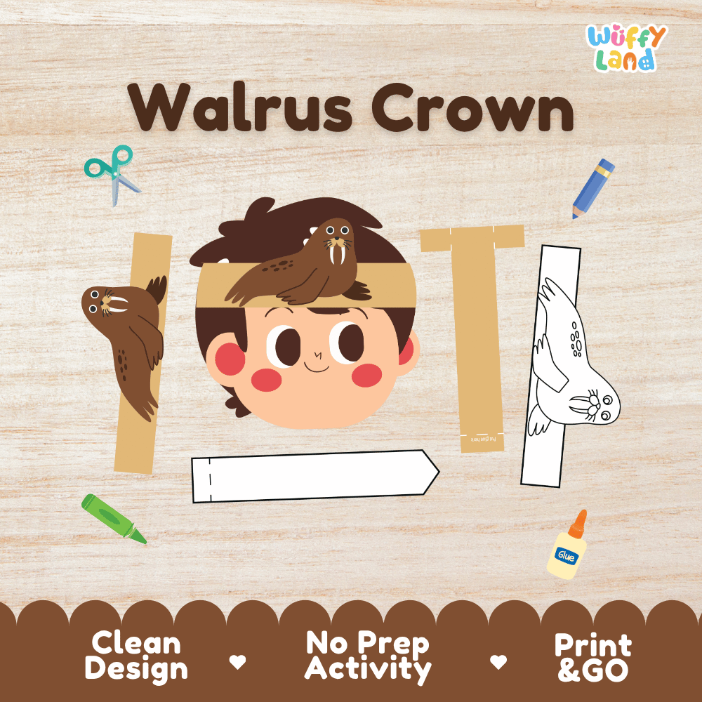 Walrus Crown Arctic Ocean Animal Hat Printable Craft Activity Headband Cutouts