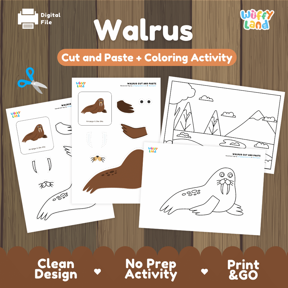 Walrus Cut and Paste Craft and Coloring Activity Worksheets
