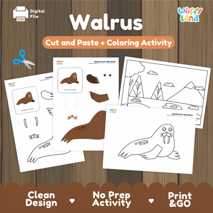 Walrus Cut and Paste Craft and Coloring Activity Worksheets