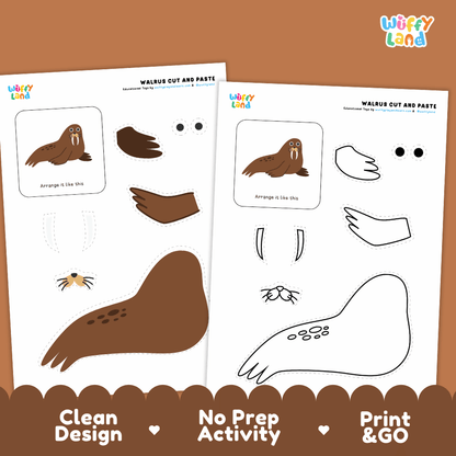 Walrus Cut and Paste Craft and Coloring Activity Worksheets