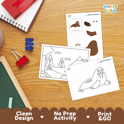 Walrus Cut and Paste Craft and Coloring Activity Worksheets