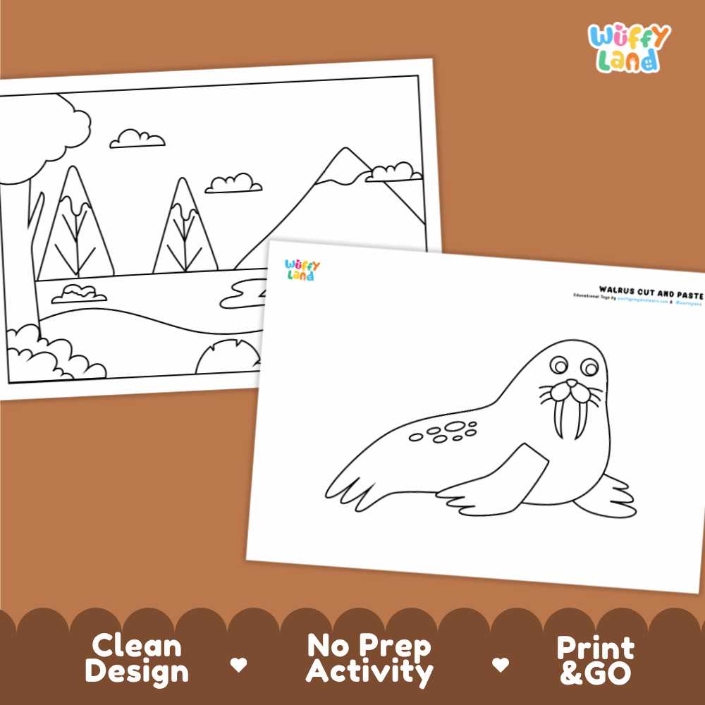 Walrus Cut and Paste Craft and Coloring Activity Worksheets
